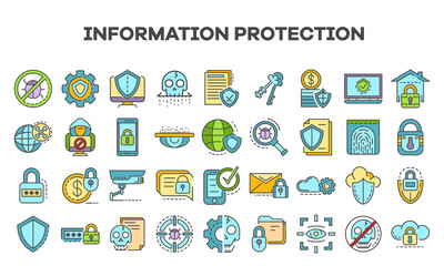 Computer security icon set. Outline set of computer security vector icons for web design isolated on white background