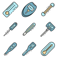 Poster - Thermometer icon set. Outline set of thermometer vector icons for web design isolated on white background