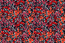 Vintage Floral Background. Seamless Vector Pattern For Design And Fashion Prints. Flowers Pattern With Small Orange And Red Flowers On A Dark Blue Background. Ditsy Style.