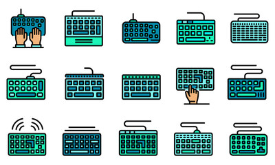 Poster - Keyboard icons set. Outline set of keyboard vector icons for web design isolated on white background