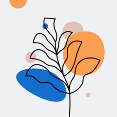 Poster - Vector abstract design templates and illustration in minimal linear style - minimalistic modern art - monstera leaf - abstract t-shirt print  - beauty and fashion concept