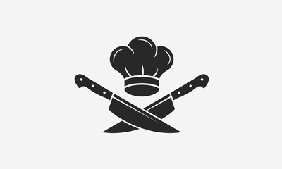 Wall Mural - Chef logo with chef's hat and knives icons. Cooking vintage logo. Cooking Classes template logo. Label, badge for food studio, cooking courses, culinary school. Vector illustration