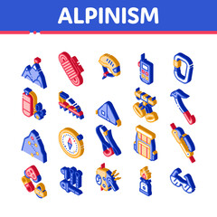 Aufkleber - Alpinism Elements Vector Icons Set. Isometric Compass And Glasses, Mountain Direction And Burner Mountaineering Alpinism Equipment Illustrations