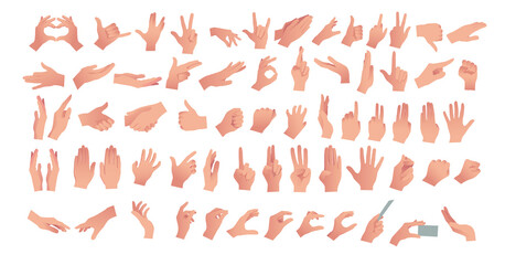 gesturing. set of hands in different gestures , hand showing signal or sign collection, on white bac
