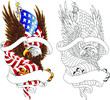Stylized drawing american eagle with usa flag, ribbon for your tagline. Vector illustration in the style of military tattoos.