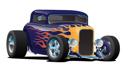 Vintage Hot Rod Car with Classic Flames Isolated Vector Illustration