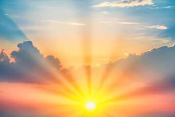 Wall Mural - sunset with sun on blue dramatic sky