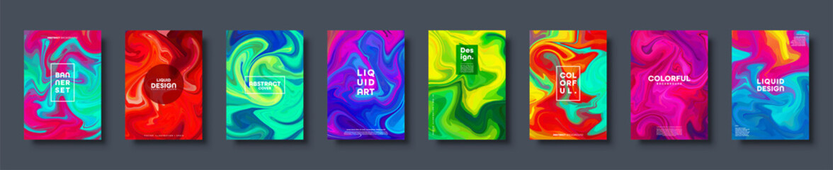Colorful abstract geometric background. Liquid dynamic gradient waves. Fluid marble texture. Modern covers set. Vector illustration.
