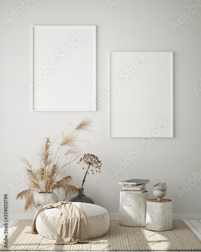 Fotografía mock up poster frame in modern interior background, living room, Scandinavian st