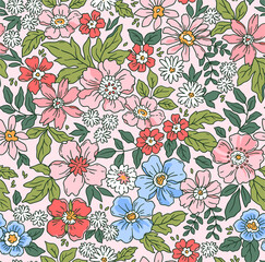 Elegant floral pattern in small hand draw flowers. Liberty style. Floral seamless background for fashion prints. Vintage print. Seamless vector texture. Spring bouquet.