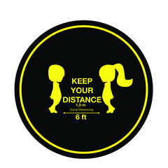 Keep Your Distance at Least 1,5 Metres Or 6 feet Icon. Round Social Distancing Instruction Sticker Icon. Vector Image