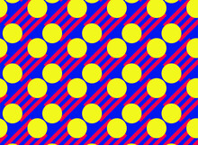 Vector Pattern Of Pink Stripes And Yellow Circles On Blue Background