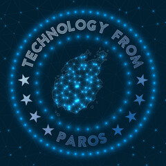 Technology From Paros. Futuristic geometric badge of the island. Technological concept. Round Paros logo. Vector illustration.