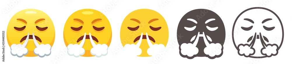 Angry huffing emoji. Frustrated yellow face with two puffs of steam ...