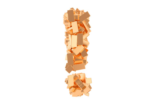 Exclamation point from golden ingots. Financial question concept, 3D rendering