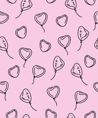 Wall Mural - Valentines hearts balloons flying on pink sky background. love seamless pattern for Happy Mother's or Valentine's Day greeting card design. Symbol of relationships, feelings, souls, icon love