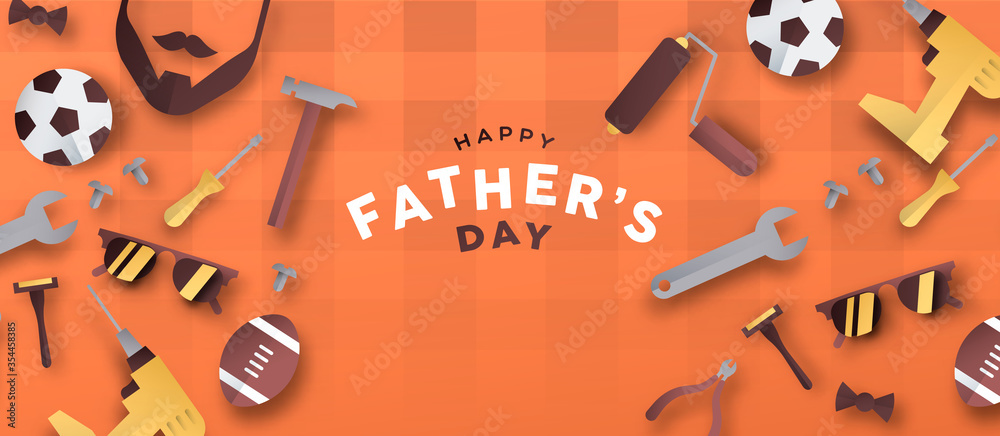 Happy Father's Day 3D paper cut dad icon banner - obrazy, fototapety, plakaty 