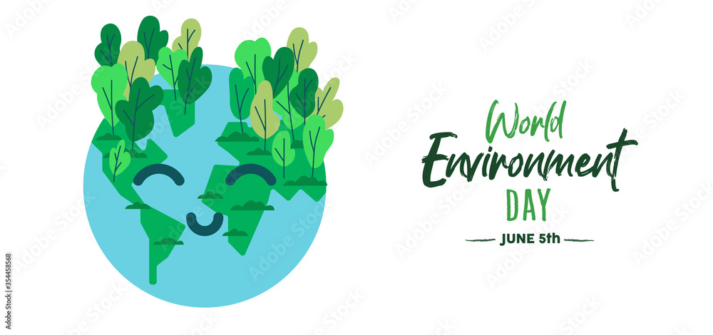 World environment day card of happy green earth - obrazy, fototapety, plakaty 