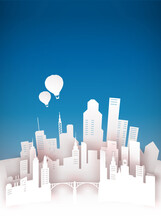 Paper Cut 3D City Skyline Landscape Background