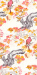 maple birds japanese chinese design sketch ink paint style seamless pattern