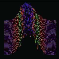 Poster - Generative art and data visualization of Simplex or Perlin noise function. Vaporwave and synthwave style vector illustration.