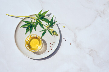 Wall Mural - Medical marijuana cannabis cbd oil. CBD oil hemp products. Macro detail of dropper with CBD oil, cannabis live resin extraction on white background. Medical marijuana concept