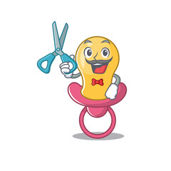 Sticker - Baby pacifier cartoon character design as talented barber