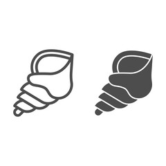 Poster - Seashell line and solid icon, nautical concept, spiral ocean shell sign on white background, horn shaped seashell icon in outline style for mobile concept and web design. Vector graphics.