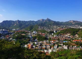 the ridge line of bukhansan in seoul, korea (bibong ridge, samo rock, bohyun peak)