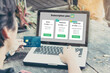 © panuwat - Subscription business model concepts.Man hands holding credit card and using laptop or pc