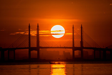 Wall Mural - Penang Bridge view from the shore of George Town, Malaysia