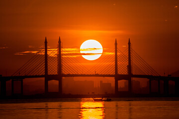 Wall Mural - Penang Bridge view from the shore of George Town, Malaysia