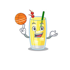 Sticker - Sporty cartoon mascot design of pina colada cocktail with basketball