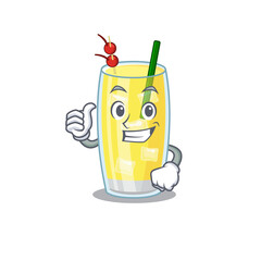 Poster - Pina colada cocktail cartoon character design showing OK finger