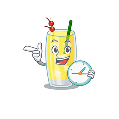 Canvas Print - mascot design style of pina colada cocktail standing with holding a clock