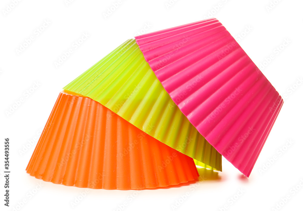 Muffin baking cups on white background