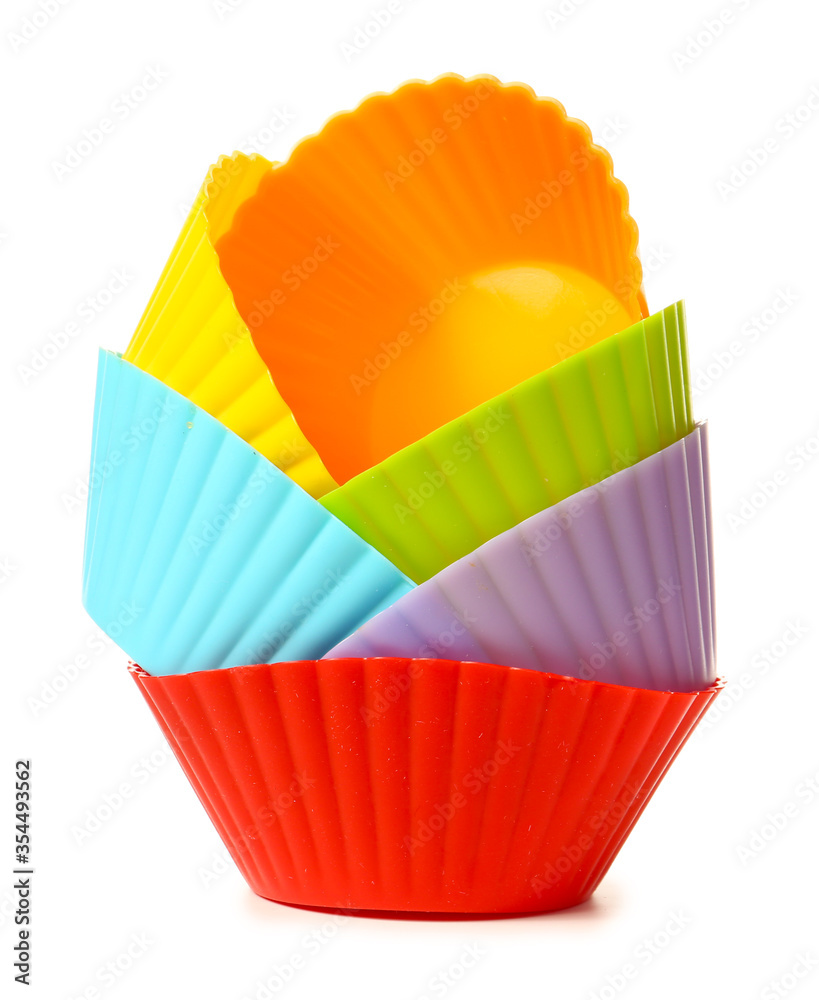 Muffin baking cups on white background