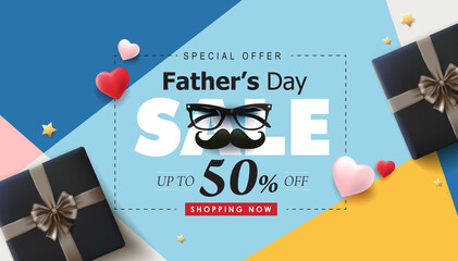 Happy Fathers Day Sale 50% off banner backgroung.Promotion and shopping template.Vector illustration.