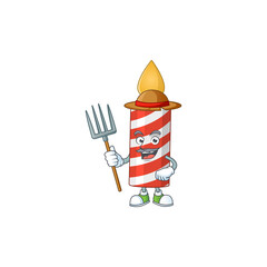 Sticker - Caricature picture of Farmer candle with hat and pitchfork