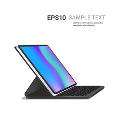 Poster - modern tablet computer with keyboard and colored screen isolated on white background realistic mocku