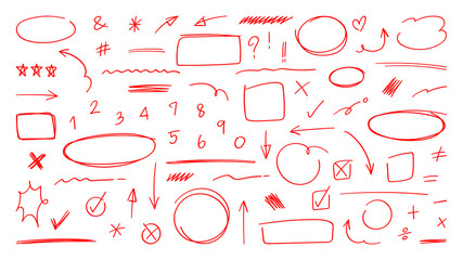 Poster - Red Arrow vector doodle. Hand drawn sketch arrows design for business plan and education. .