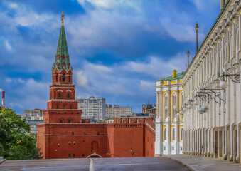 Wall Mural - Day view of the Borovitskaya Tower inside the Kremlin Complex in Moscow, Russia, constructed in 1490