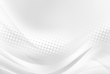 Poster - Awesome white and grey abstract background. Futuristic motion soft waves design. Halftone modern dots.