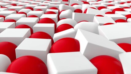Poster - Abstract 3D background animation of spheres and cubes that change shape pulsating and undulating. The animation is seamless, with the ability to play continuously.