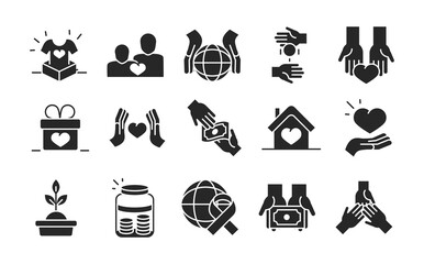 Poster - donation charity volunteer help social assistance icons collection silhouette style