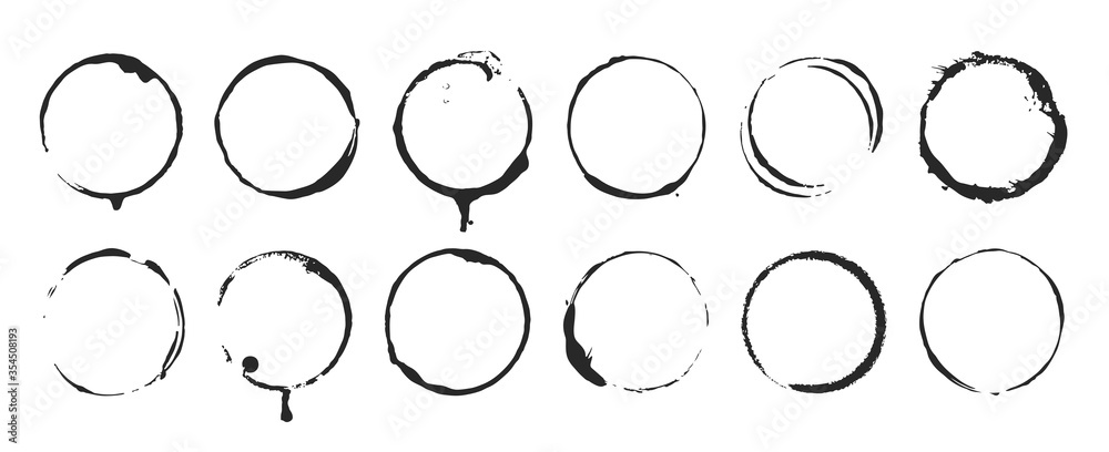 Grunge circle brush ink frames set. Clip-art illustration set - obrazy, fototapety, plakaty 