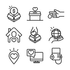 Canvas Print - donation charity volunteer help social assistance icons collection line style