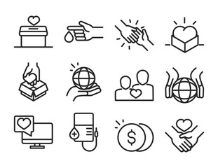 Sticker - donation charity volunteer help social assistance icons collection line style