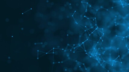 Abstract futuristic with connection glowing lines and particle on dark blue background science. Technology concept. Plexus structure. Popular video footage motion graphics high quality. 3D rendering