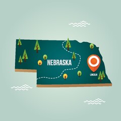 Poster - Nebraska map with capital city